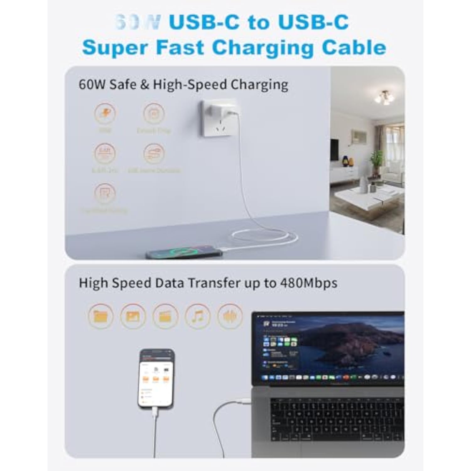 Iphone 16 15 Charger Fast Charging, 2-Pack 20W Pd Type C Fast Wall Chargers, Usb C Charger Block For Iphone 16/15/Plus Pro Max, Ipad Pro/Air/Mini, Airpods Pro With 2 Pack 10Ft Usbc To Usb C Cable