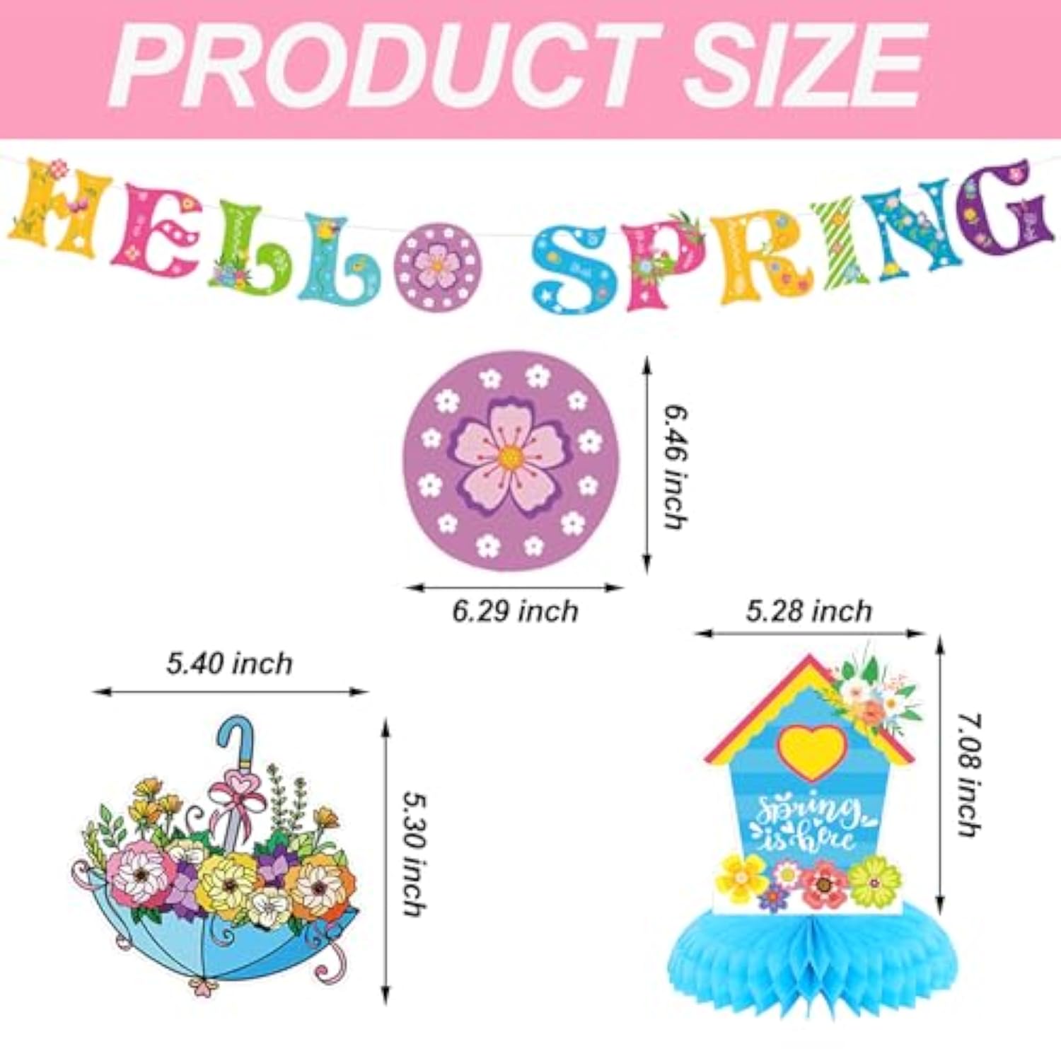 12 Pcs Spring Decorations,Hello Spring Banner,Spring Hanging Swirls With Spring Honeycomb Centerpieces Spring Supplies Decorations For Office Classroom