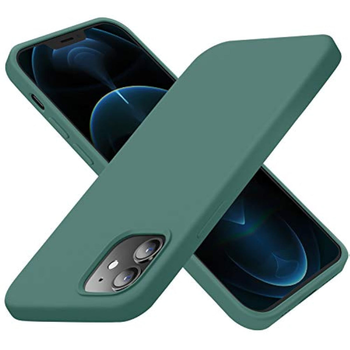 Designed For 12 Case, Designed For 12 Pro Case, Silicone Shockproof Phone Case With [Soft Anti-Scratch Microfiber Lining] 6.1 Inch, Midnight Green