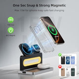 3 In 1 Wireless Charging Station For Apple Magsafe Charger,Magnetic Wireless Charger Stand For Iphone 16 15 14 13 12,Foldable Nightstand Charging Dock For Apple Devices Iwatch,Airpods With Night Light
