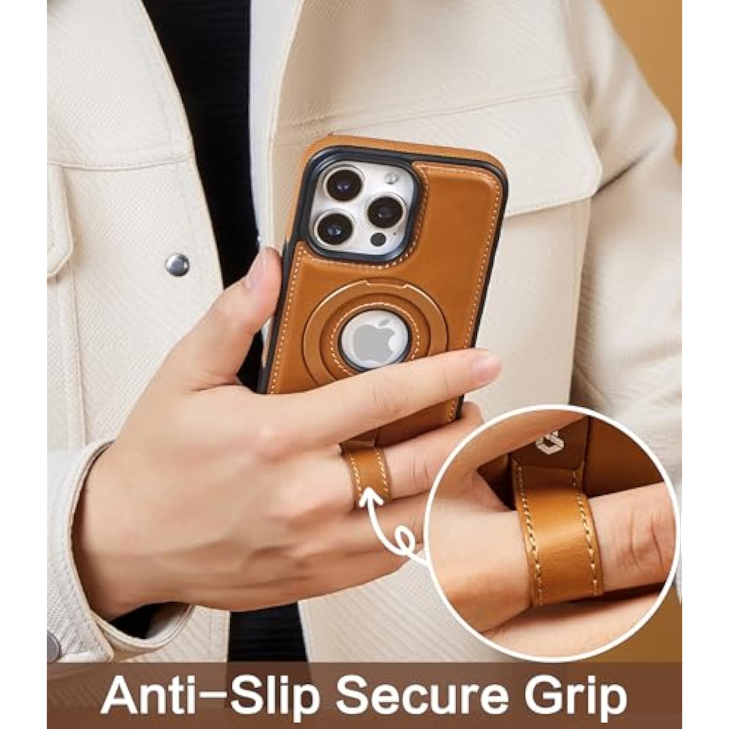 Magnetic Ring Grip Holder For 16 Pro Max Case | Protective Phone Leather Case | Compatible With Magsafe | Built In Kickstand (Brown, Ip 16 Pro Max-6.9Inch)