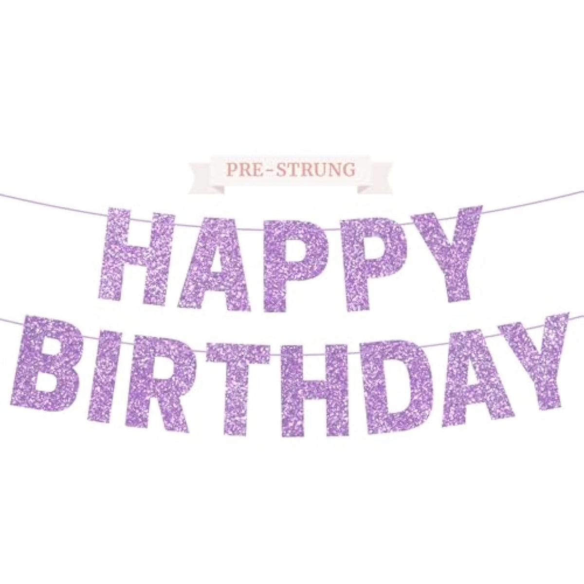 Pre-Strung Happy Birthday Banner - No Diy - Purple Glitter Happy Birthday Party Banner For Girls & Women - Pre-Strung On 8Ft Strands - Light Pastel Purple Bday Party Decorations. Did We Mention No Diy
