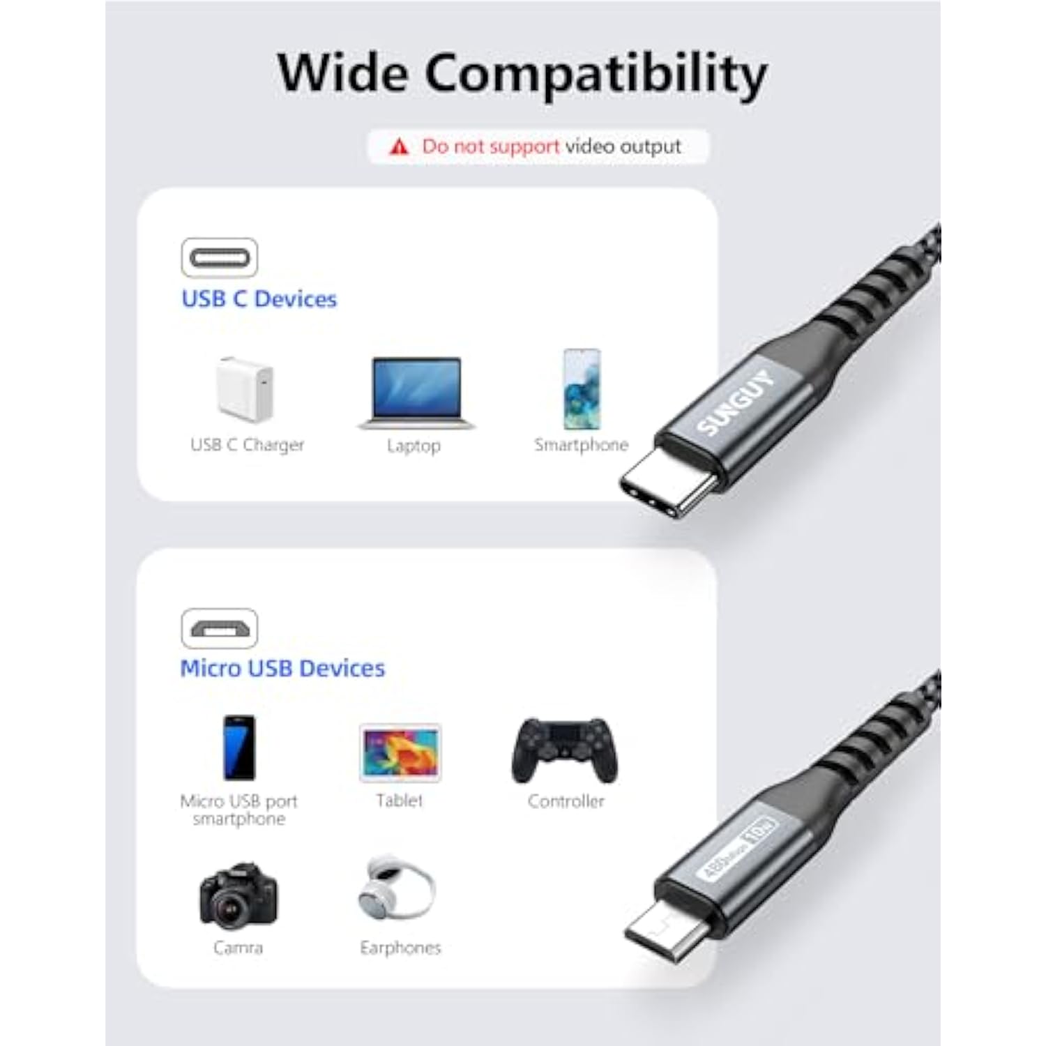 Short Micro Usb To Usb C Cable 1.5Ft, Otg Usb Type C To Micro Usb Cable Nylon