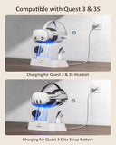 Enhanced Charging Dock for Meta Quest 3 and 3S, with LED Light [On/Off], [Support Elite Strap with Battery], Headset Display Holder and Controller