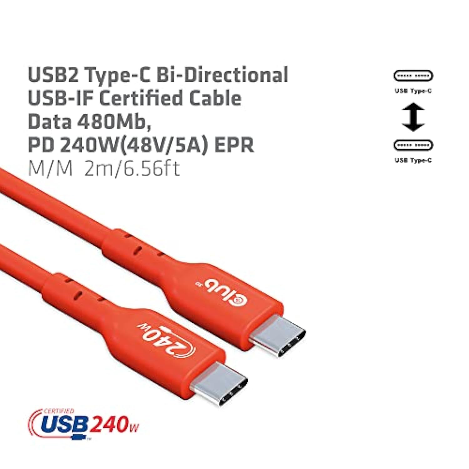 Cac-1573 Usb2 Type C To Type C Certified Bi-Directional Cable With 240W Chargi