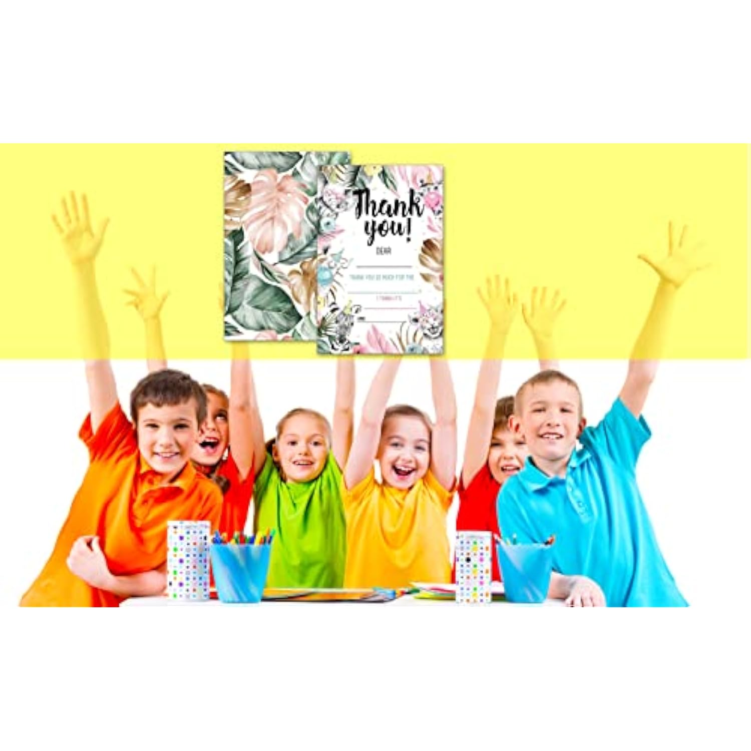 Birthday Thank You Cards, Fill In The Blank Thank You Card For Jungle Woodland Animal Theme Birthday Party Supplies, Decorations, 20 Cards With 20 Envelopes – (Srgxk007)