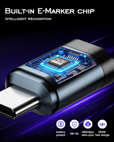 Magnetic USB C to USB C Adapter, 24PIN 240W PD Fast Charging 40Gbps Data Transfer 8K@60Hz Video I Shape Connector Arc-Free Safety 2-Pack