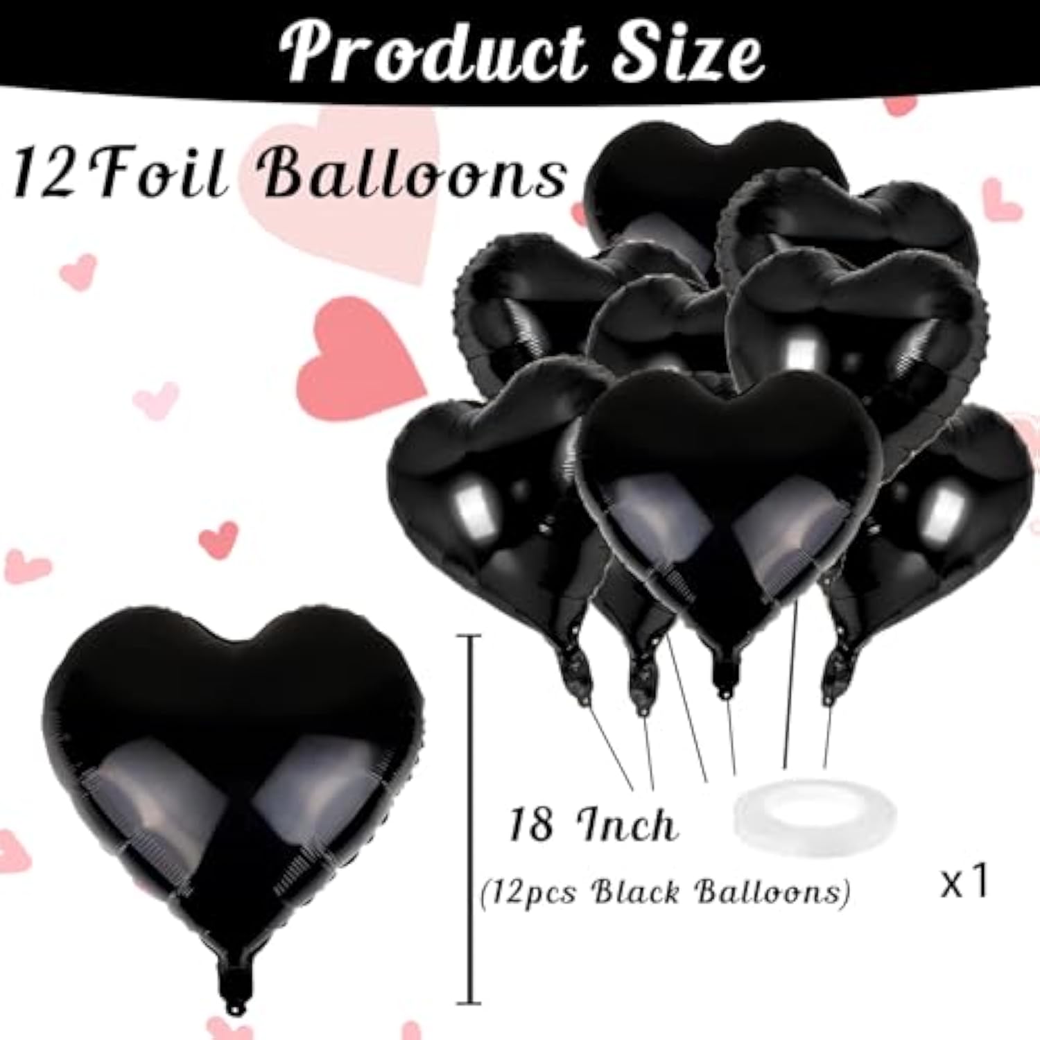 Black Heart Balloons - 12Pcs 18Inch Heart Shaped Balloons For Valentine'S Day & Black Love