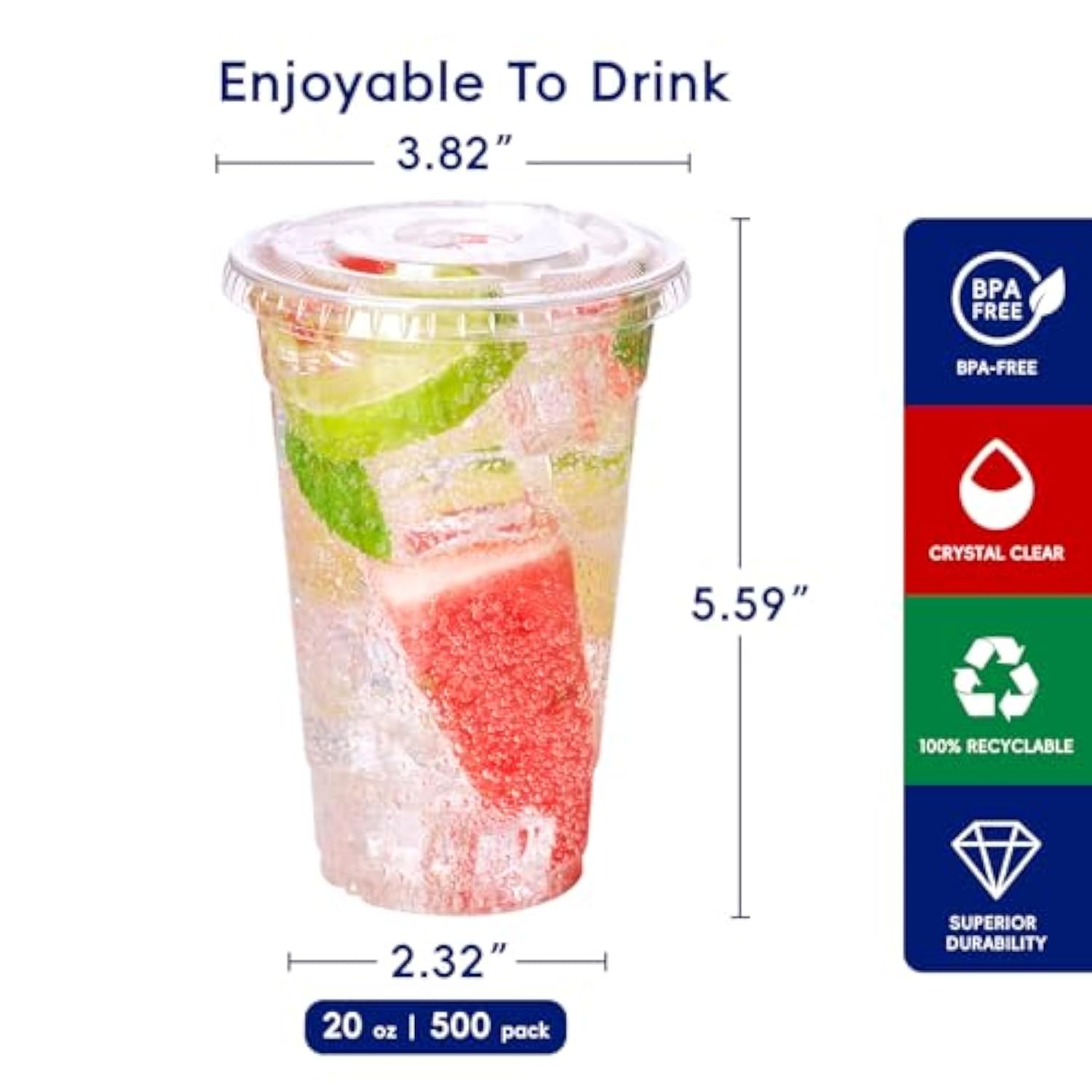 500 Pack 20 Oz Clear Plastic Cups With Flat Lids, Disposable Iced Coffee Cups, Bpa Free Premium Crystal Smoothie Cup For Party, Lemonade Stand, Cold Drinks, Juice, Milkshake