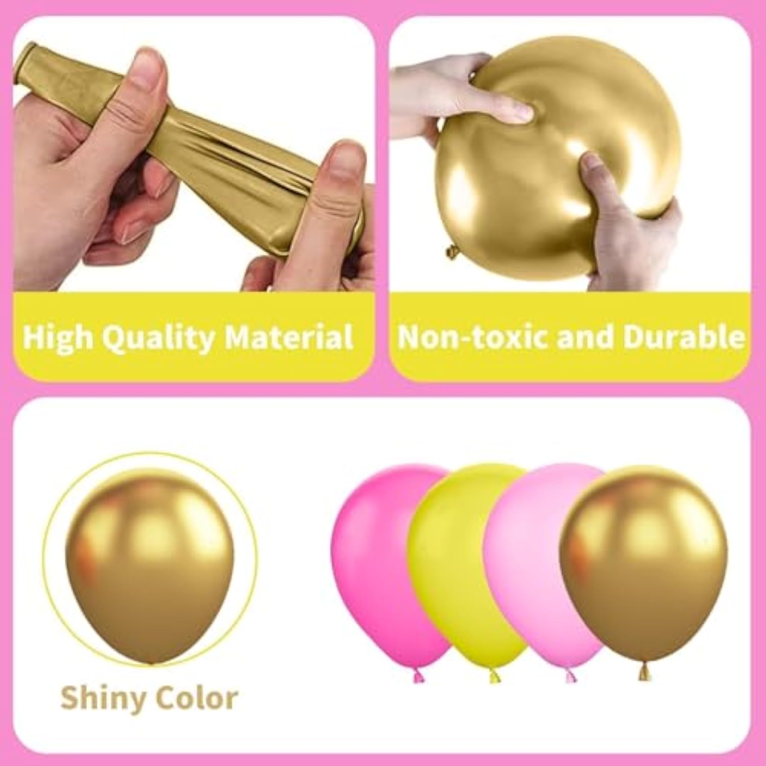 Yellow Pink Balloon, 60 Pcs 12 Inches Hot Pink Metallic Gold Balloons For Girls Peach Birthday Party Decorations Birthday Balloons Baby Shower Engagement Party Supplies