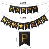 Black Gold Happy New Year 2026 Banner Party Decorations