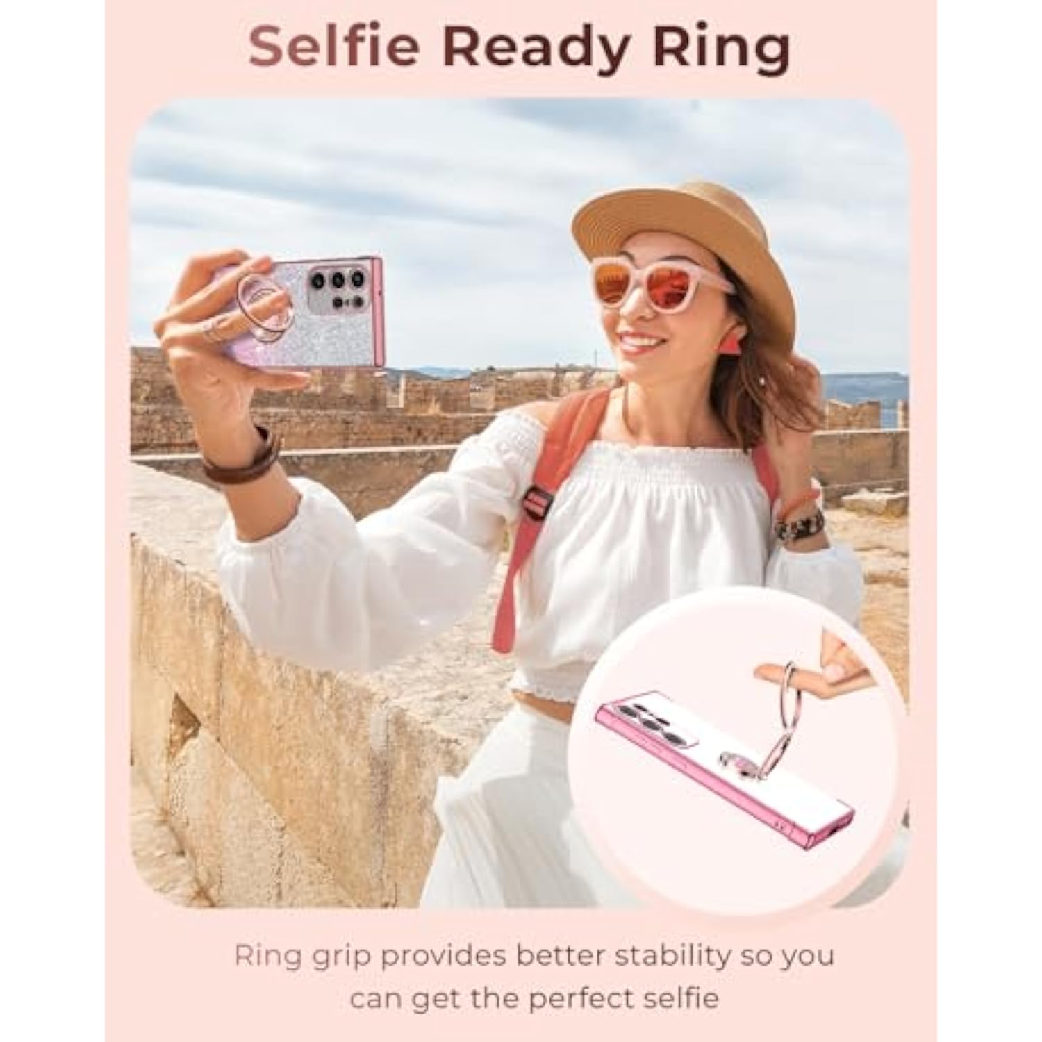 For Galaxy S25 Ultra Case With Stand, For Samsung Galaxy S25 Ultra Case With Double Ring, Women Girls Bling Luxury Glitter Clear Phone Case Cover Heart For Samsung S25 Ultra, Rose Gold