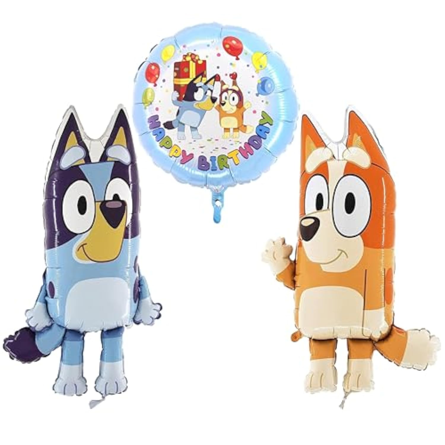 Bluey & Bingo Balloon Pack - 2 X 80Cm (32") Character Balloons & 1 X 18" Round Happy Birthday Bluey & Bingo Character Foil Balloon - Kids Party Decorations