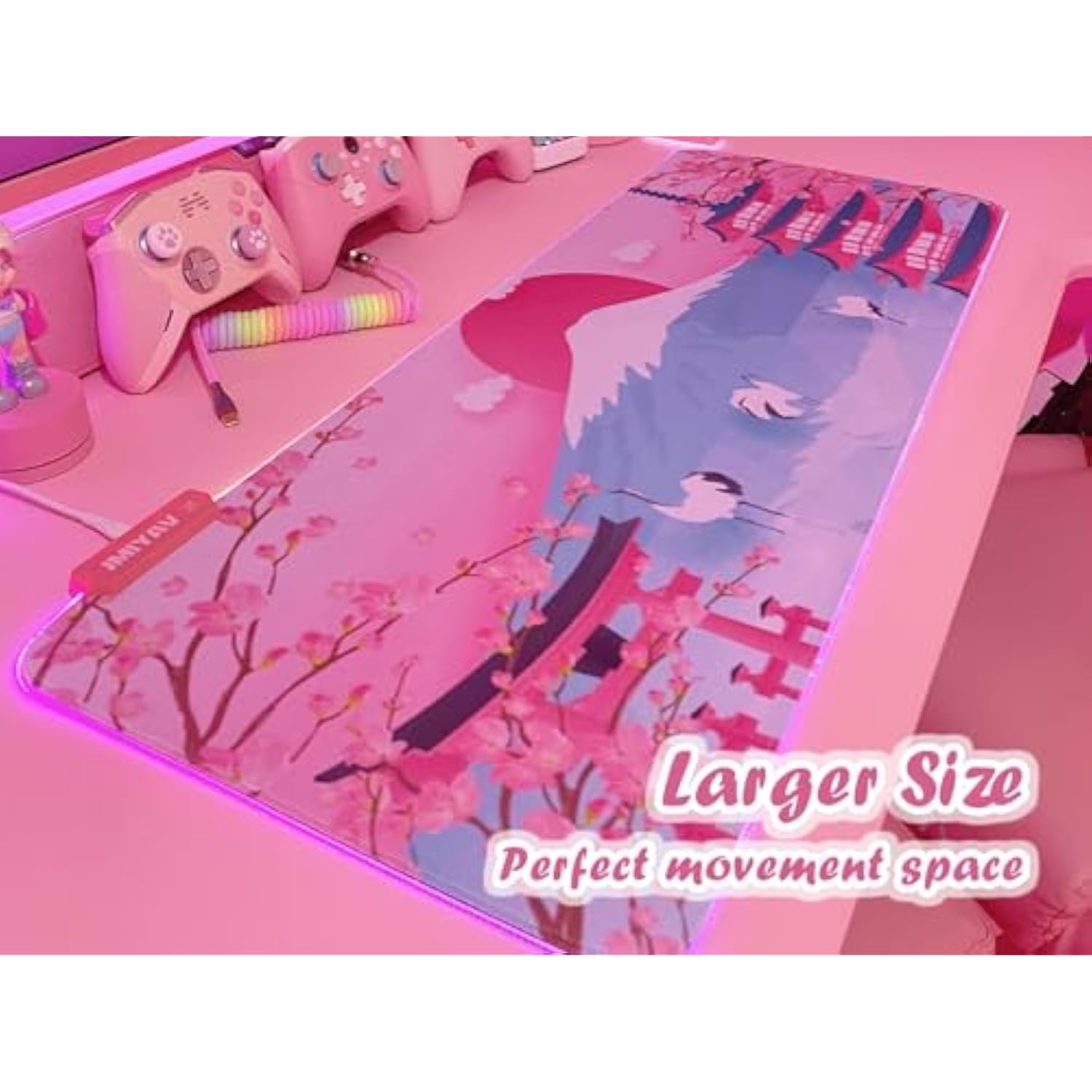 Pink Rgb Gaming Mouse Pad 31.5X12 Inch Pc Xl Large Extended Glowing Led Light Up Desk Pad Non-Slip Rubber Base Computer Mouse Pad Cute Mousepad Mat 31.5X12 Inch Sakura
