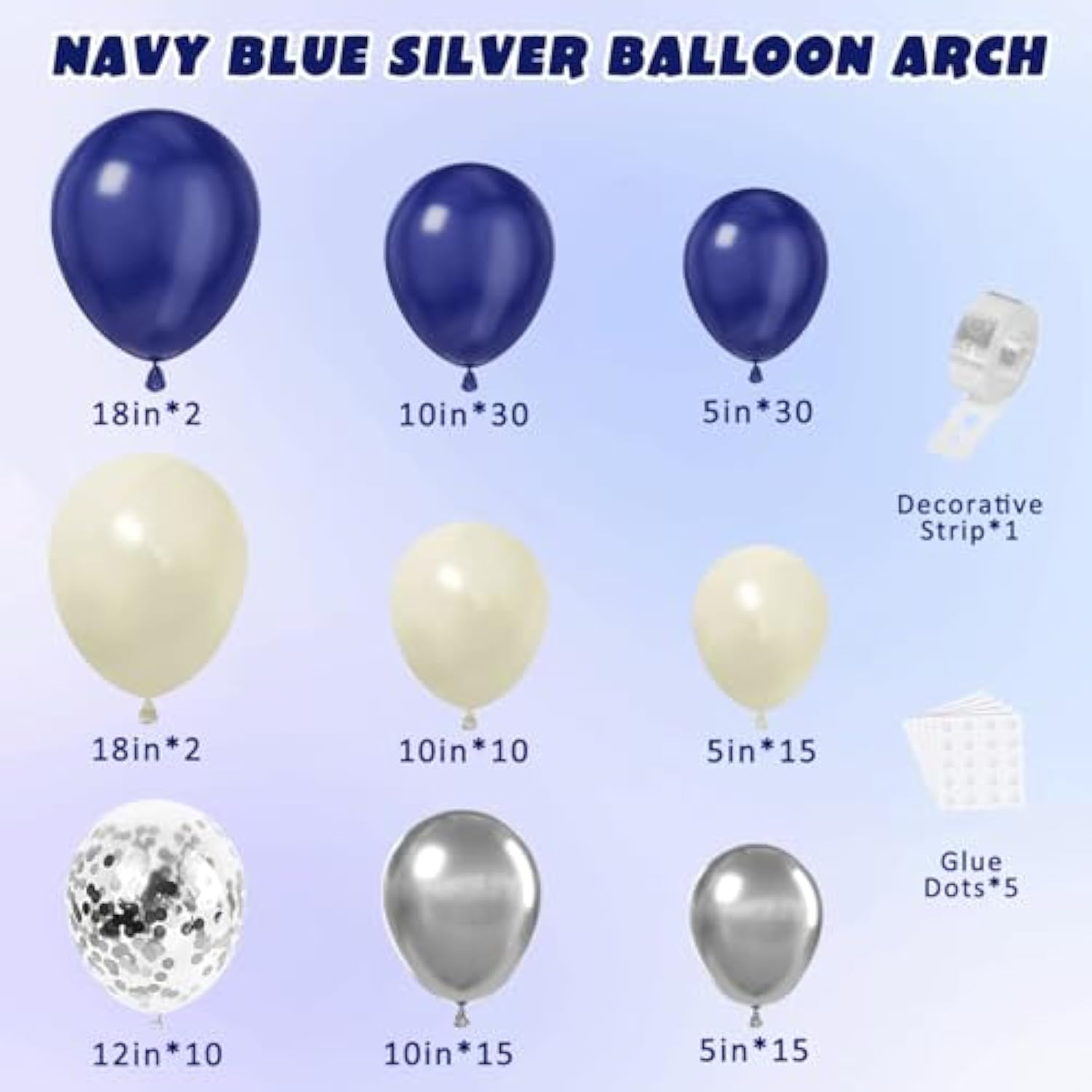 Navy Blue & Silver Balloon Arch Kit: Party Decorations (129 pcs)
