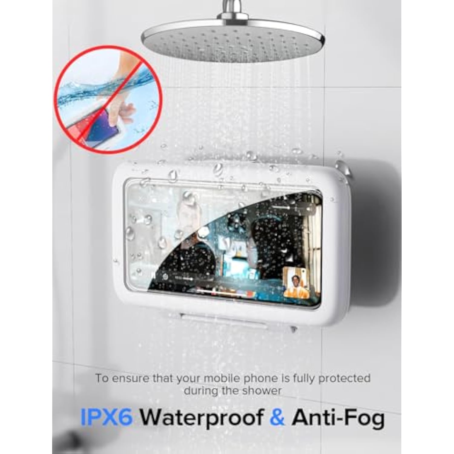 Waterproof Shower Phone Holder, 480° Rotating Case for Wall, Fits Up to 6.8"