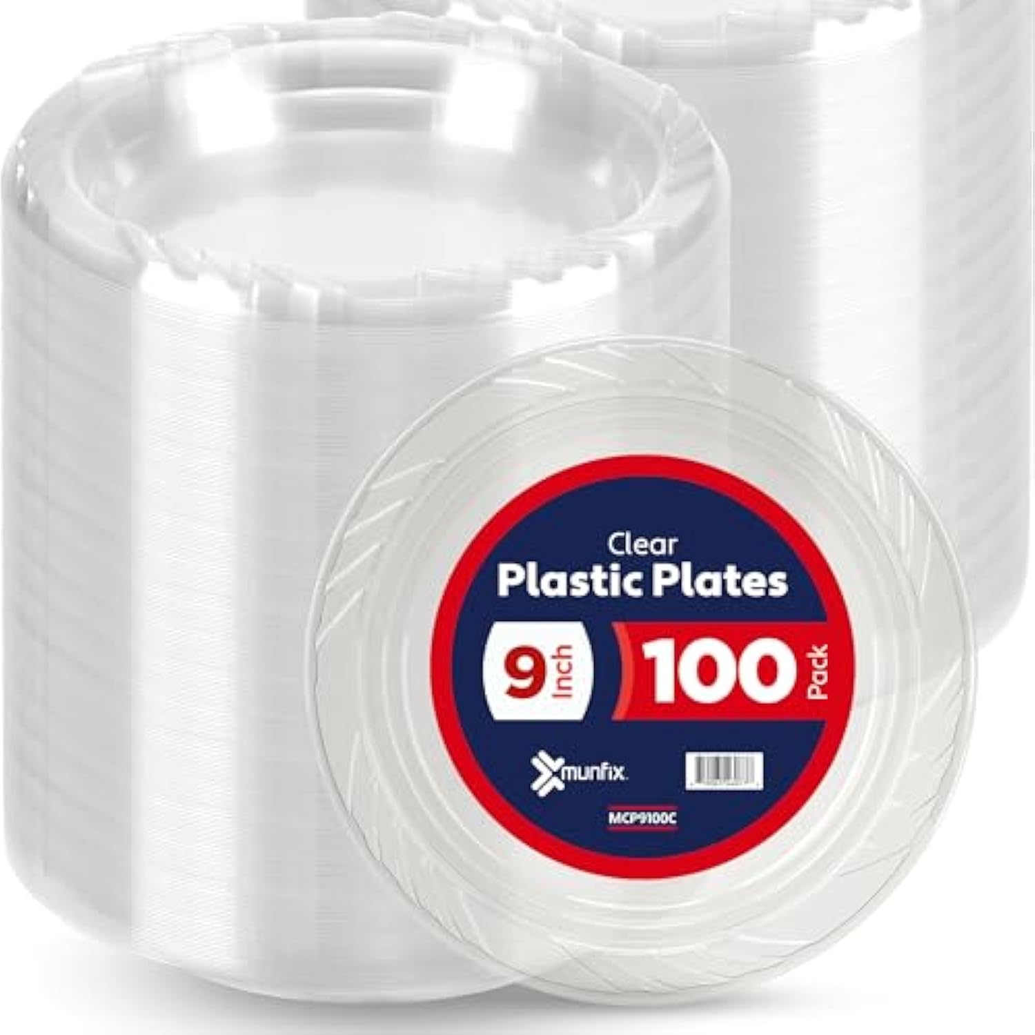 100 Clear 9 Inch Plastic Plates Set for Party BBQ Picnic Travel Events