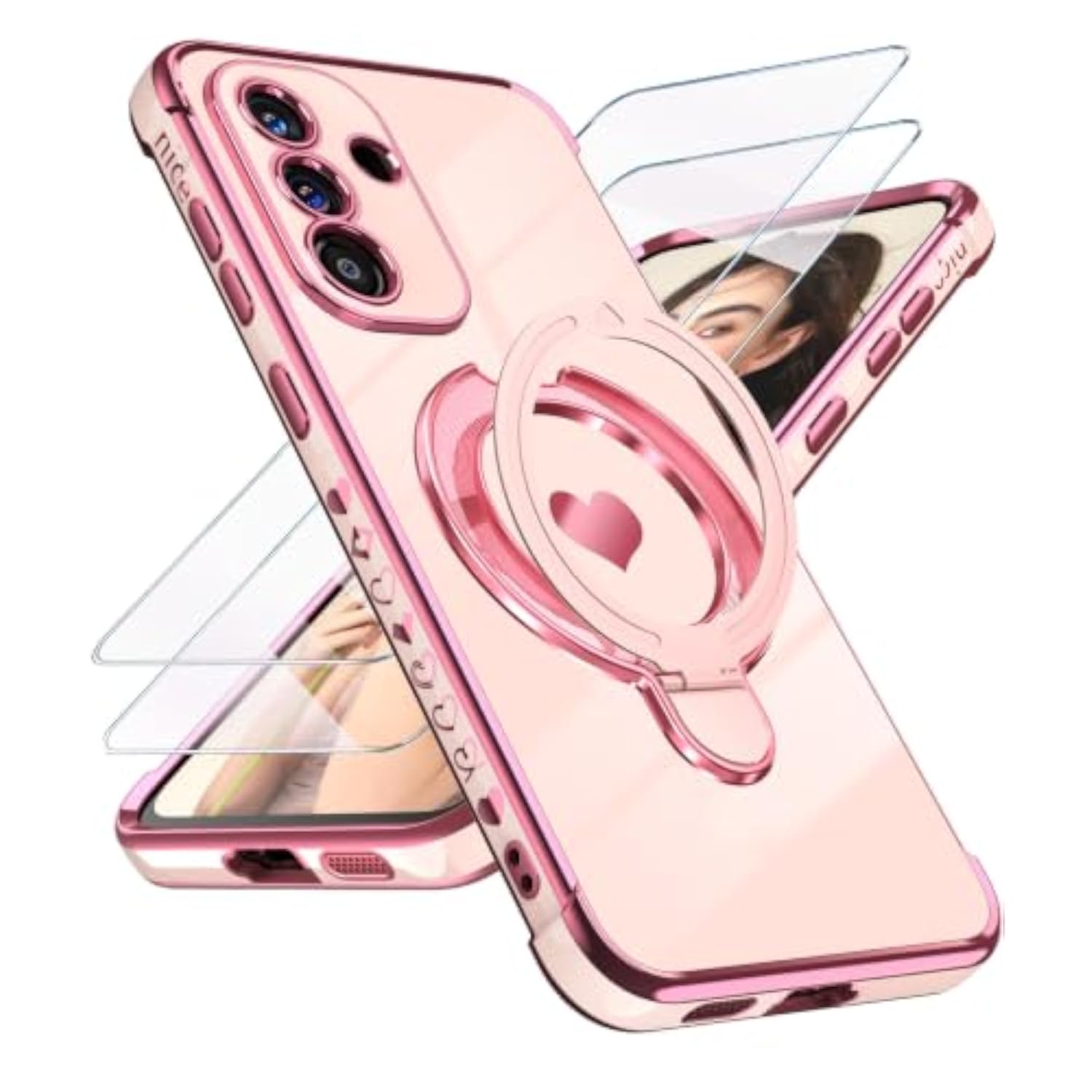 Cute Plated Gold Phone Case for Samsung Galaxy S25 FE - Pink