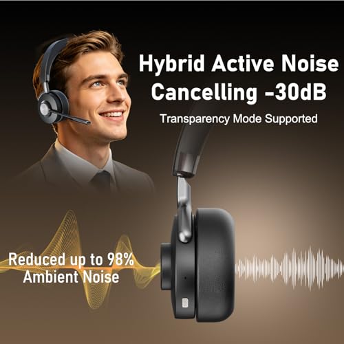 Bluetooth Office Headset with Active Noise Cancelling (ANC) for Clear Calls, Noise Cancelling Microphone for Call Center, Remote Work & Online