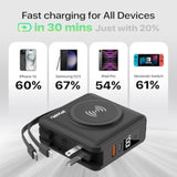 Pwr Travel Pro 5-In-1 Power Bank – 10,000Mah With Built-In Cables – 20W Usb-C + 15W Wireless Charging – Compact Portable Charger For Iphone & Android- Black