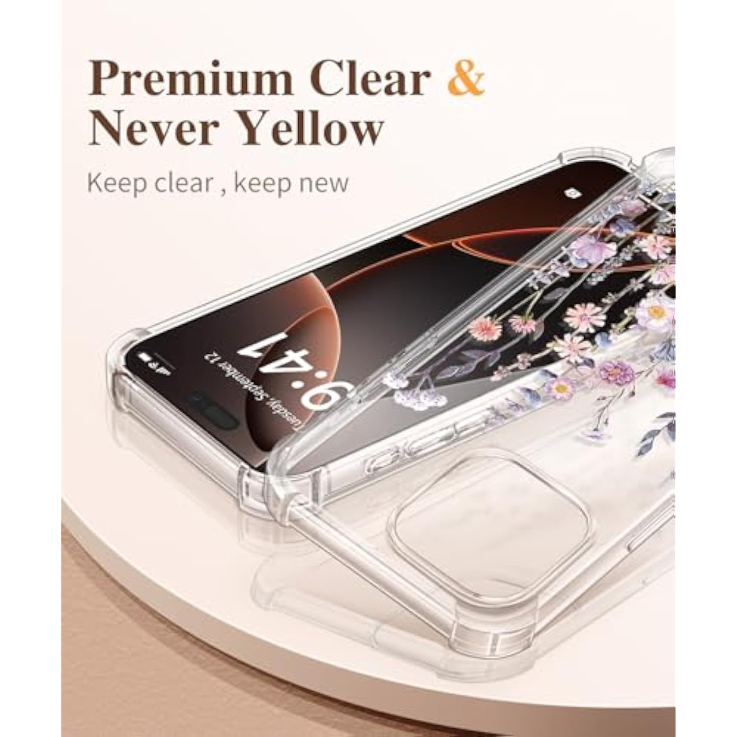 iPhone 16 Pro Case with Screen & Camera Protector, Floral Slim Shockproof 6.3''