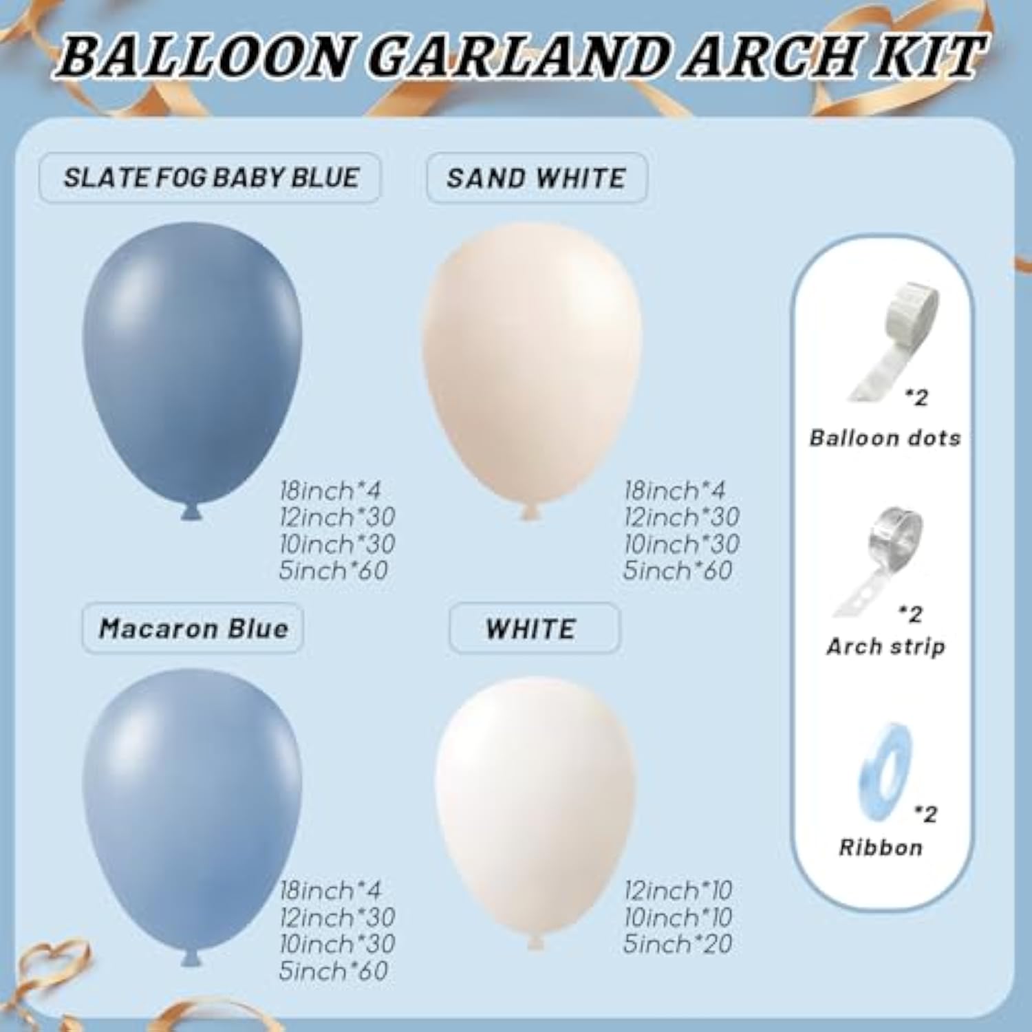 412Pcs Dusty Blue White Sand Balloon Arch Garland Kit,18 12 10 5 Inch Slate Fog Baby Blue Macaron Blue Sand White For Birthday Baby Shower Wedding Bridal Gender Reveal Decorations