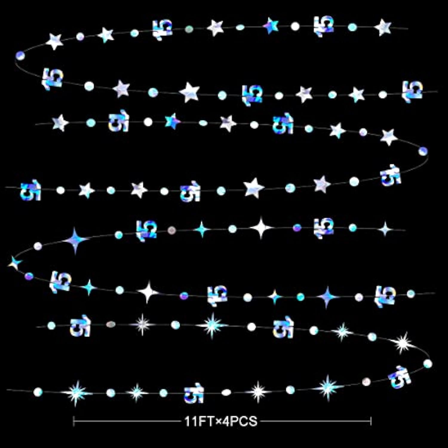 Iridescent 15Th Birthday Decorations Number 15 Circle Dot Twinkle Star Garland Metallic Hanging Streamer Banner Backdrop For Girls Boys Fifteen Year Old Birthday 15Th Anniversary Party Decor Supplies