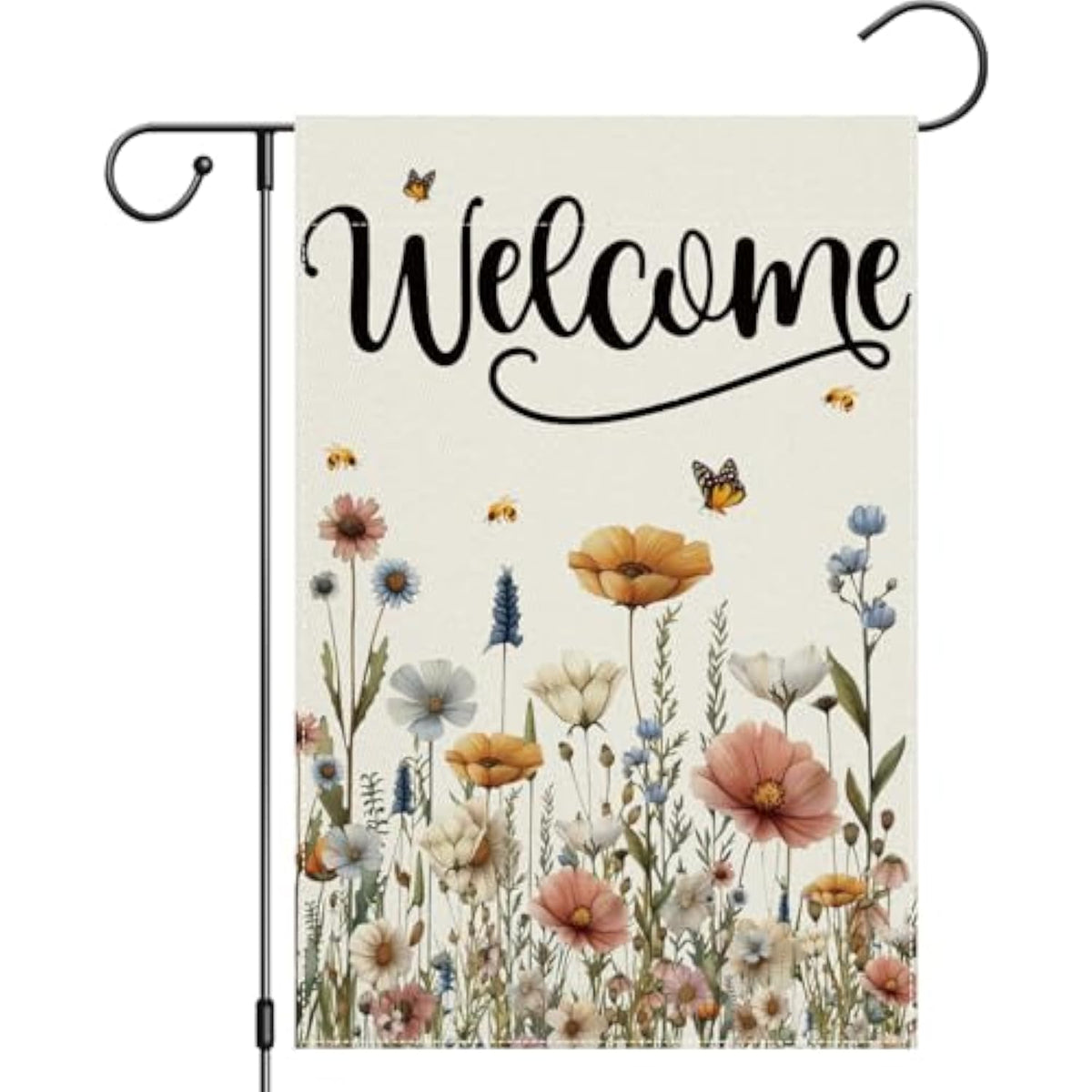 Spring Floral Garden Flag Double Sided 12X18 Inch Floral Hello Spring Sign, Seasonal Welcome Yard Flag Banner House Farmhouse Outdoor Decor Burlap