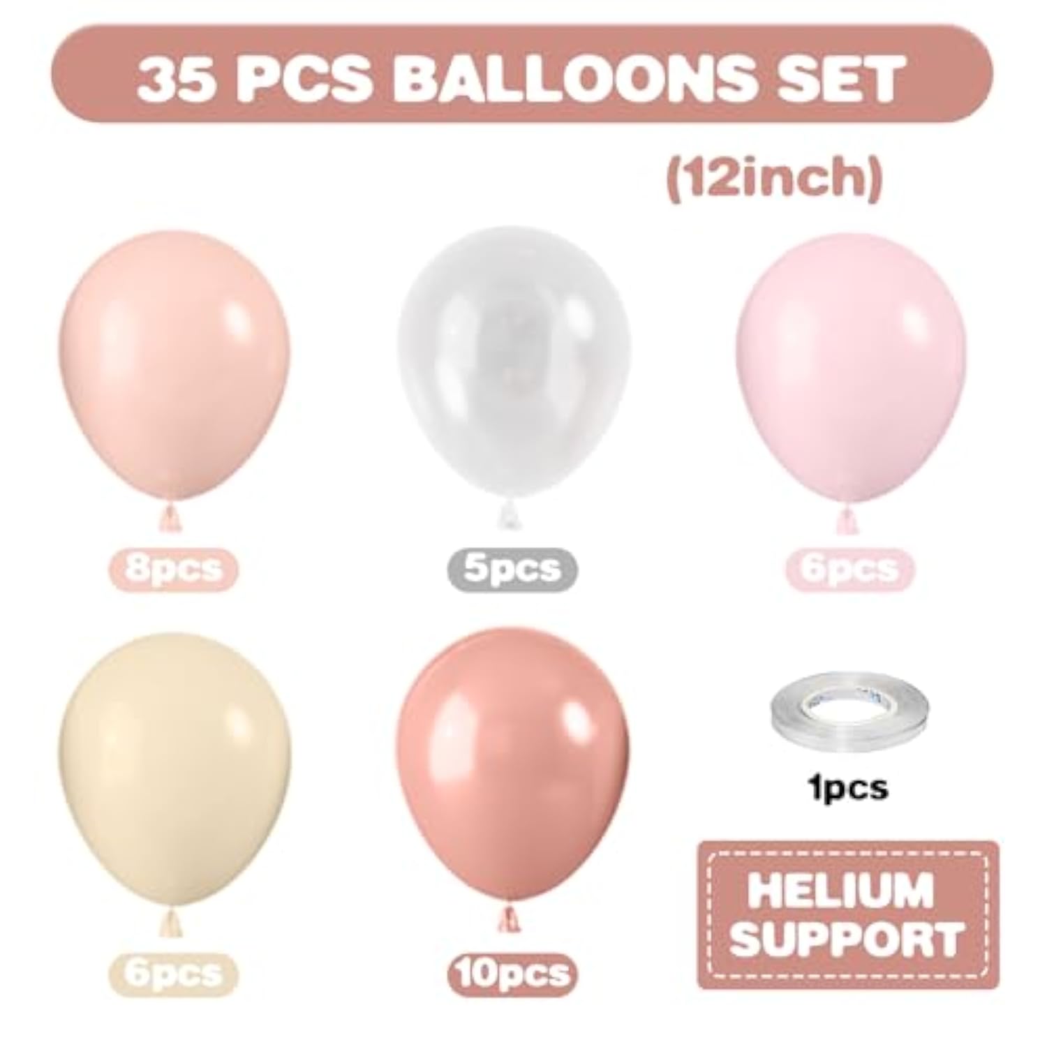 Dusty Pink Balloons, 12 Inch Pastel Pink Balloons, Blush Macaron Orange White Transparent Latex Balloon For Girl Baby Shower Gender Reveal Romantic Wedding Engagement Party Decorations