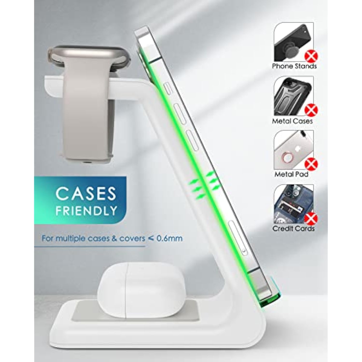 3 In 1 Wireless Charging Station, 2025 Upgraded Fast Desk Charger Station For Iphone 16 15 14 13 12 Pro Max Plus, Charger Stand For Apple Watch 10 9 8 7 6 5 4 3 2 Se, Airpods 4 3 2 Pro