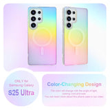 Cute Case For Samsung Galaxy S25 Ultra Case For Women Girls [Compatible With Magsafe] Glitter Sparkly Girly Aesthetic Rainbow Magnetic Protective Cover, Translucent Iridescent Blue & Pink