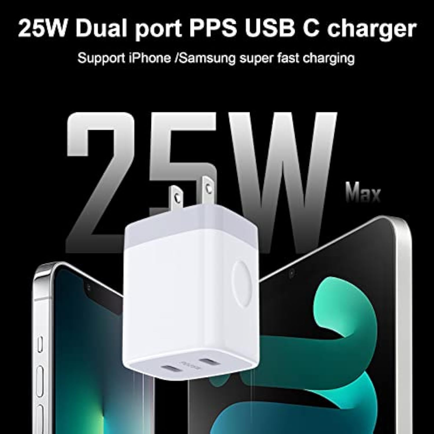 25W Type C Charger Block, Usb C Cube Dual Port Usb C Wall Adapter C Wall Charger Box Fast Charging Brick For Samsung A16 5G/S25 Ultra/S24/S23Fe/S22/A03S/A53, Iphone 16/15/14/13/12/11/Se/X,Pixel 9 Pro