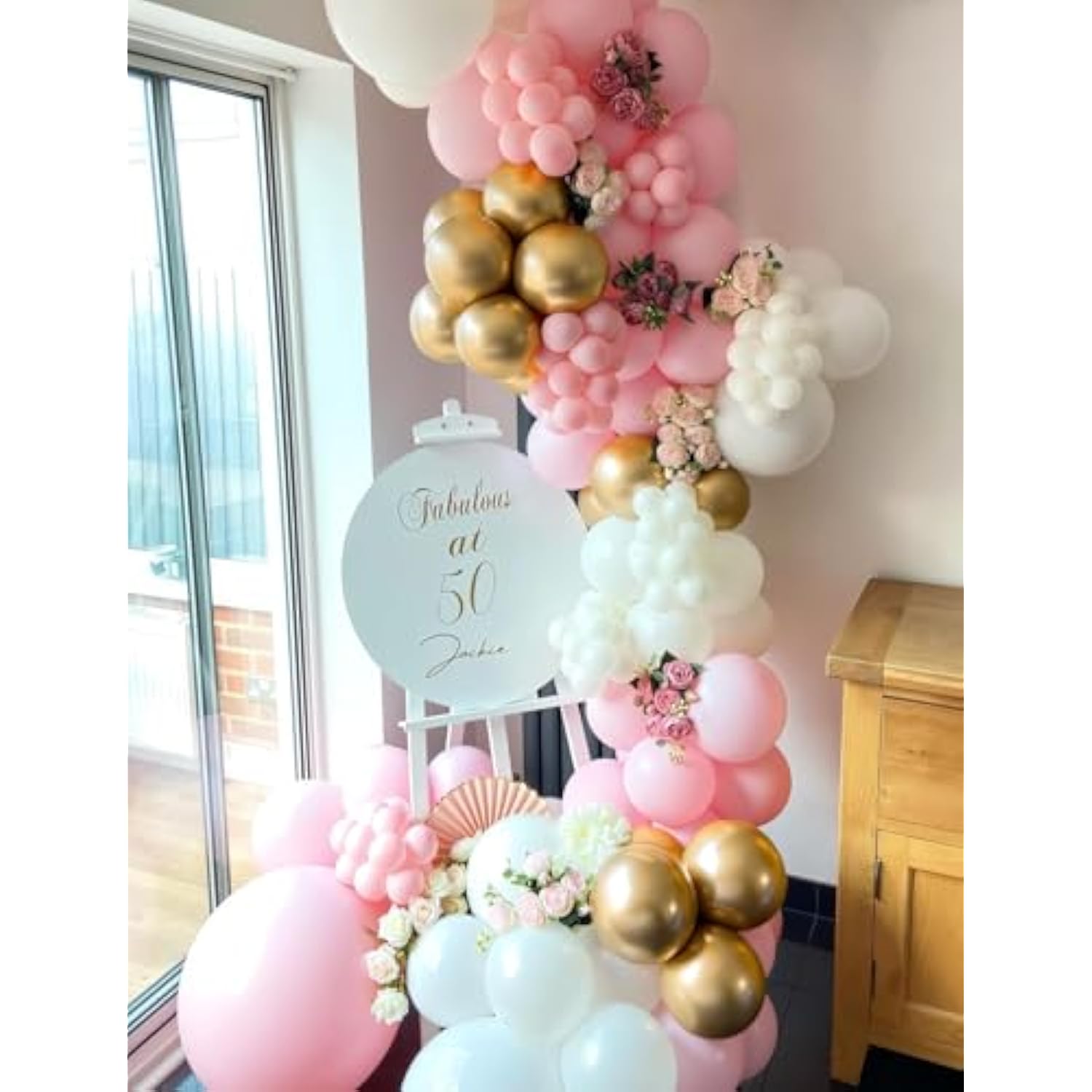 Pink And Gold Balloons Set - 12 Inch Light Pink White Balloons Shiny Metallic Gold Balloon Glitter Confetti Latex Balloon For Girl Women Princess Baby Shower Birthday Wedding Party Decorations