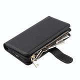 For Iphone 13 Pro Phone Wallet Case With Card Holder, Crossbody Strap Shoulder Lanyard, Zipper Pocket Pu Leather Case, 6.1" Black
