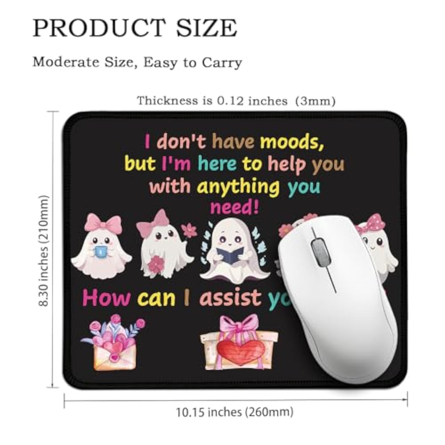 I Don'T Have Moods But I'M Here To Help You Rectangular Mouse Pad, Funny Ghost Mouse Pads For Desk, Halloween Desk Decor For Friend Families, Cute Spooky Valentines Mouse Mat For Soulmate