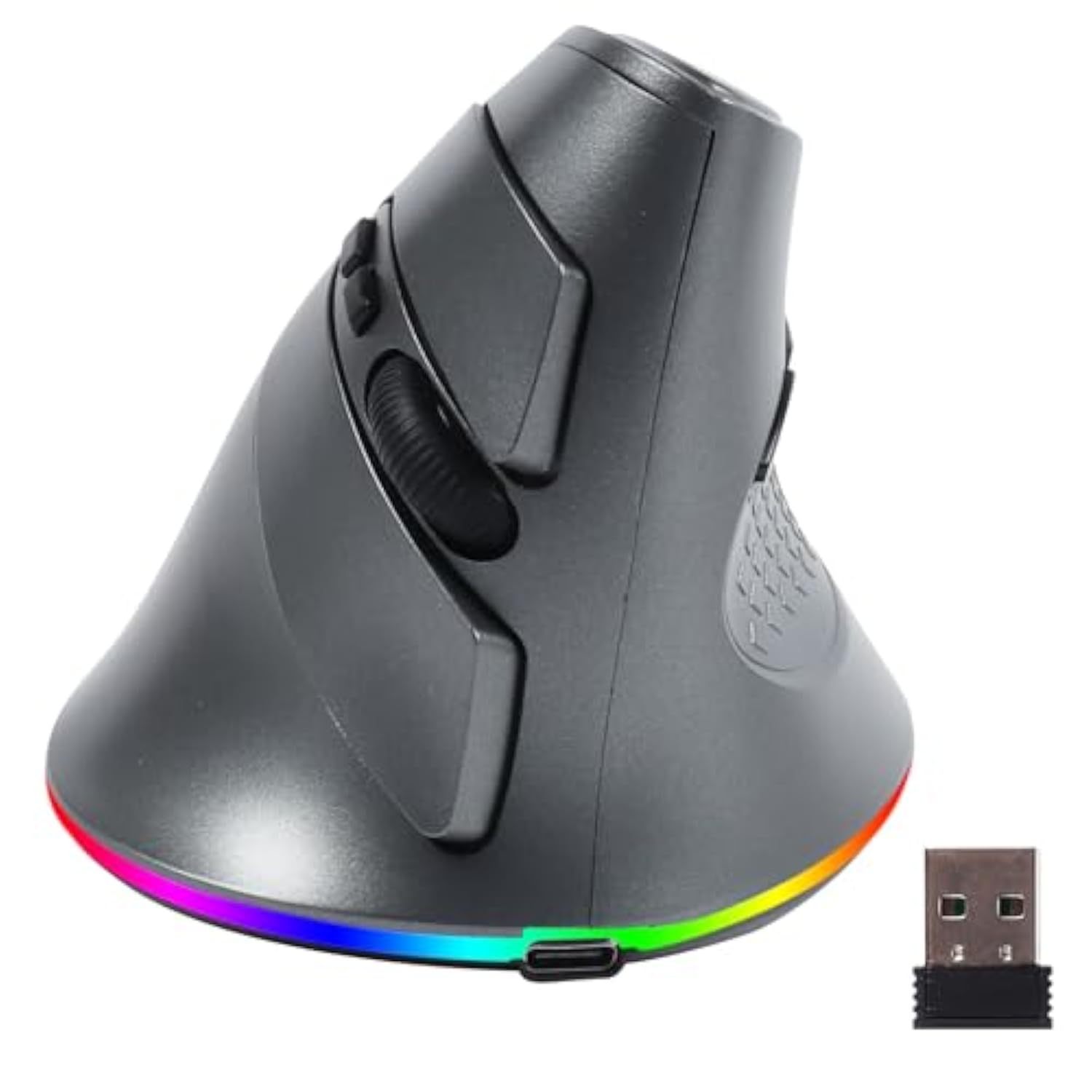 Wireless Mouse, Vertical Ergonomic Mouse 2.4G Bluetooth Dual Mode 3 Dpi Rechargeable Connect Multiple Devices Vertical Mouse 6 Buttons And Rgb Lights Suitable For Pc Laptop Computer(Grey)