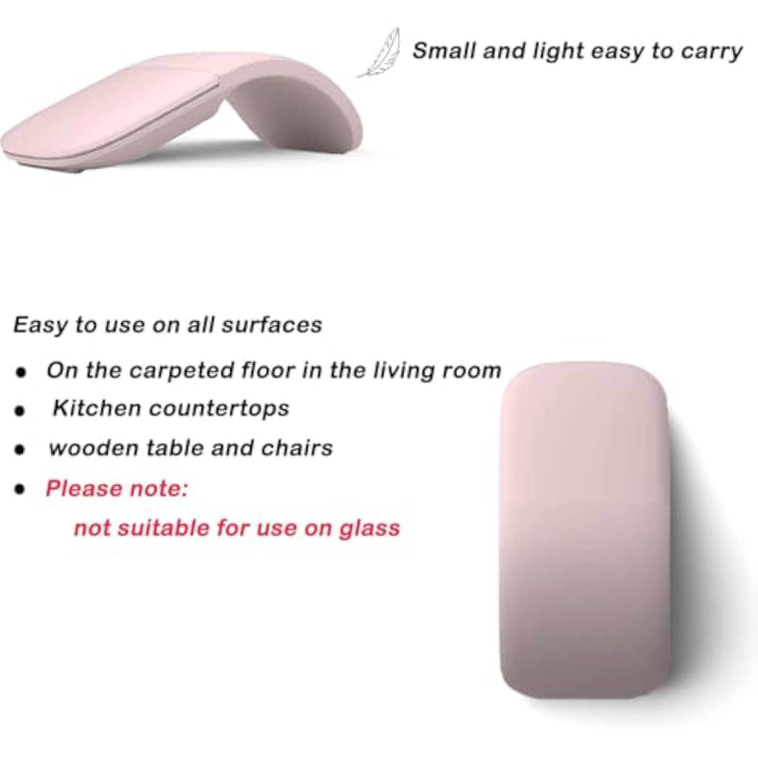 Foldable Arc Mouse Compatible With Microsoft Surface/Macbook, Portable Arc Touch Mouse, Compatible With Windows/Mac Os, Laptop Notebook Computer Accessories (Soft Pink)