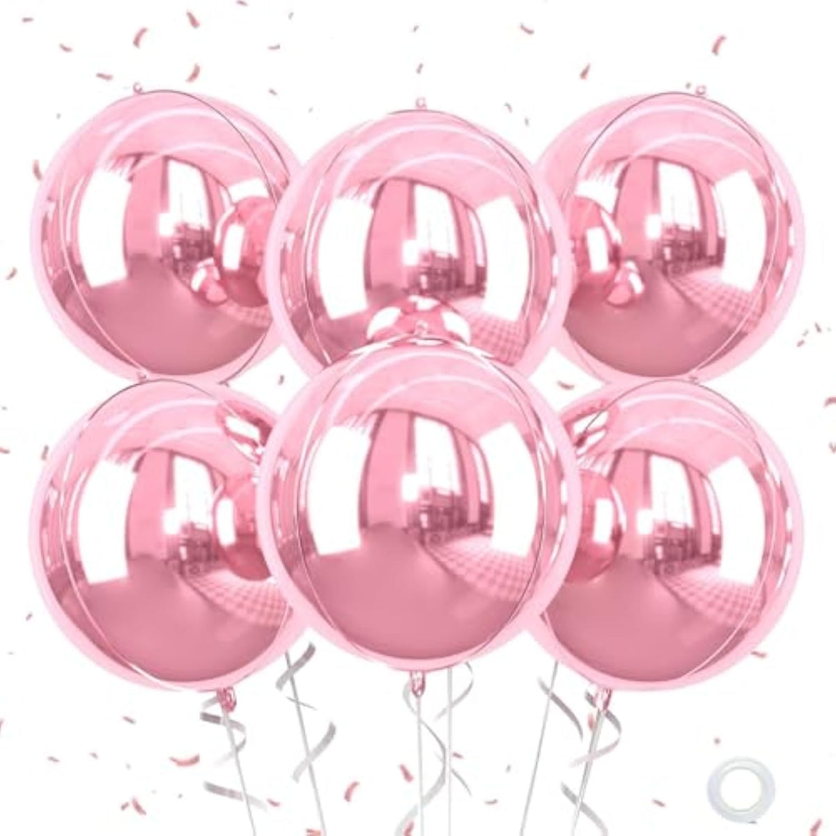 22 Inch Pink Foil Balloons, 6Pcs Large Metallic Pink Round Balloons, Baby Pink Balloon For Women Princess Birthday Party Baby Shower Wedding Decorations