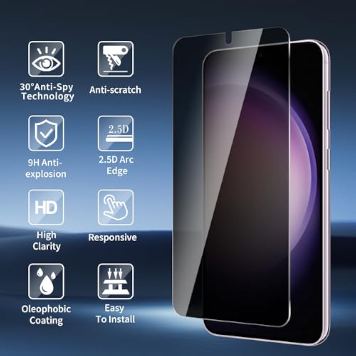3 Pack For Samsung Galaxy S23+/S23 Plus Privacy Screen Protector, 9H Hardness Anti-Spy Tempered Glass, Scratch-Resistant ?Anti-Fingerprint?Bubble Free, Easy Install