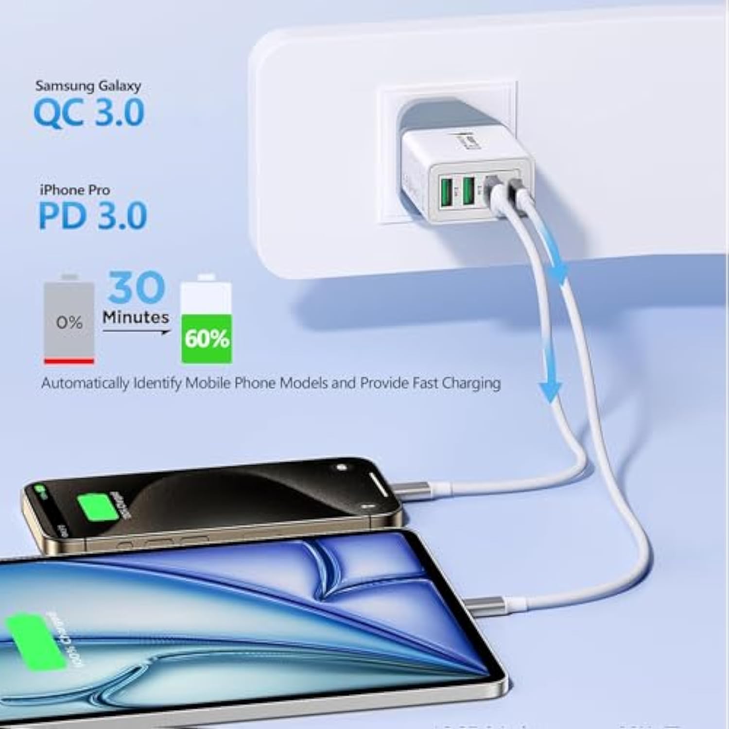 Uk Usb Charger, 40W 4-Port Uk Travel Plug Adapter Uk Usb Charger Block Ireland Uk Plug Adapter Pd20W Qc3.0 Fast Charging Block For Iphone 16 15 14 13 12 11, Galaxy, Lg, Pixel, Tablet