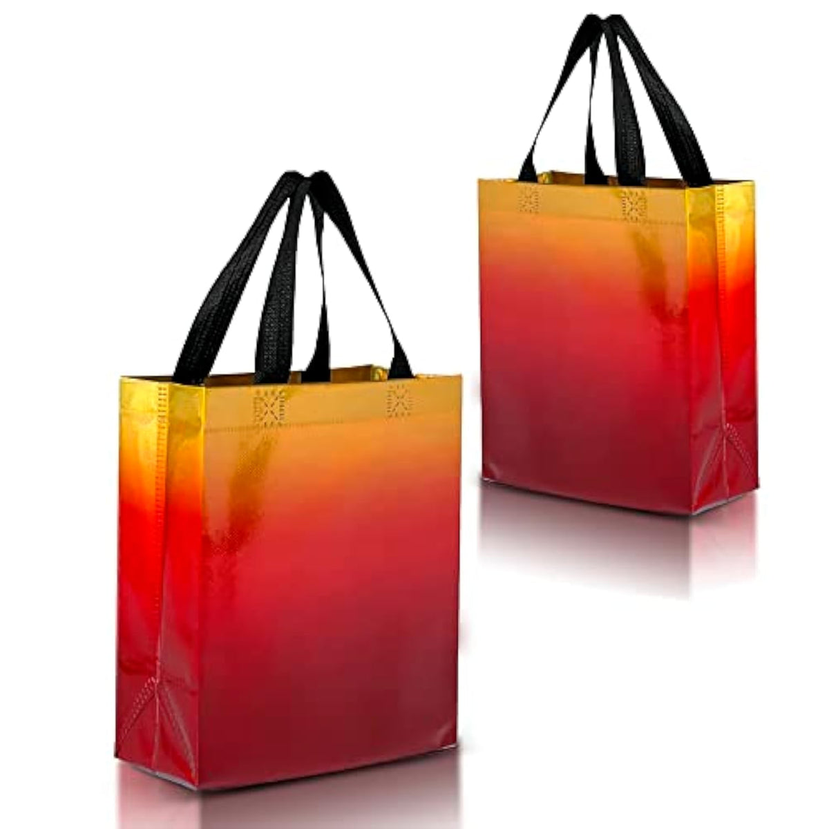 Rise Gradient Gift Bags Medium Size - Set Of 12 Sunset Yellow & Red Reusable Party Favor Bags With Handles In Bulk - Iridescent Finish - 8X4X10