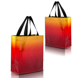Rise Gradient Gift Bags Medium Size - Set Of 12 Sunset Yellow & Red Reusable Party Favor Bags With Handles In Bulk - Iridescent Finish - 8X4X10