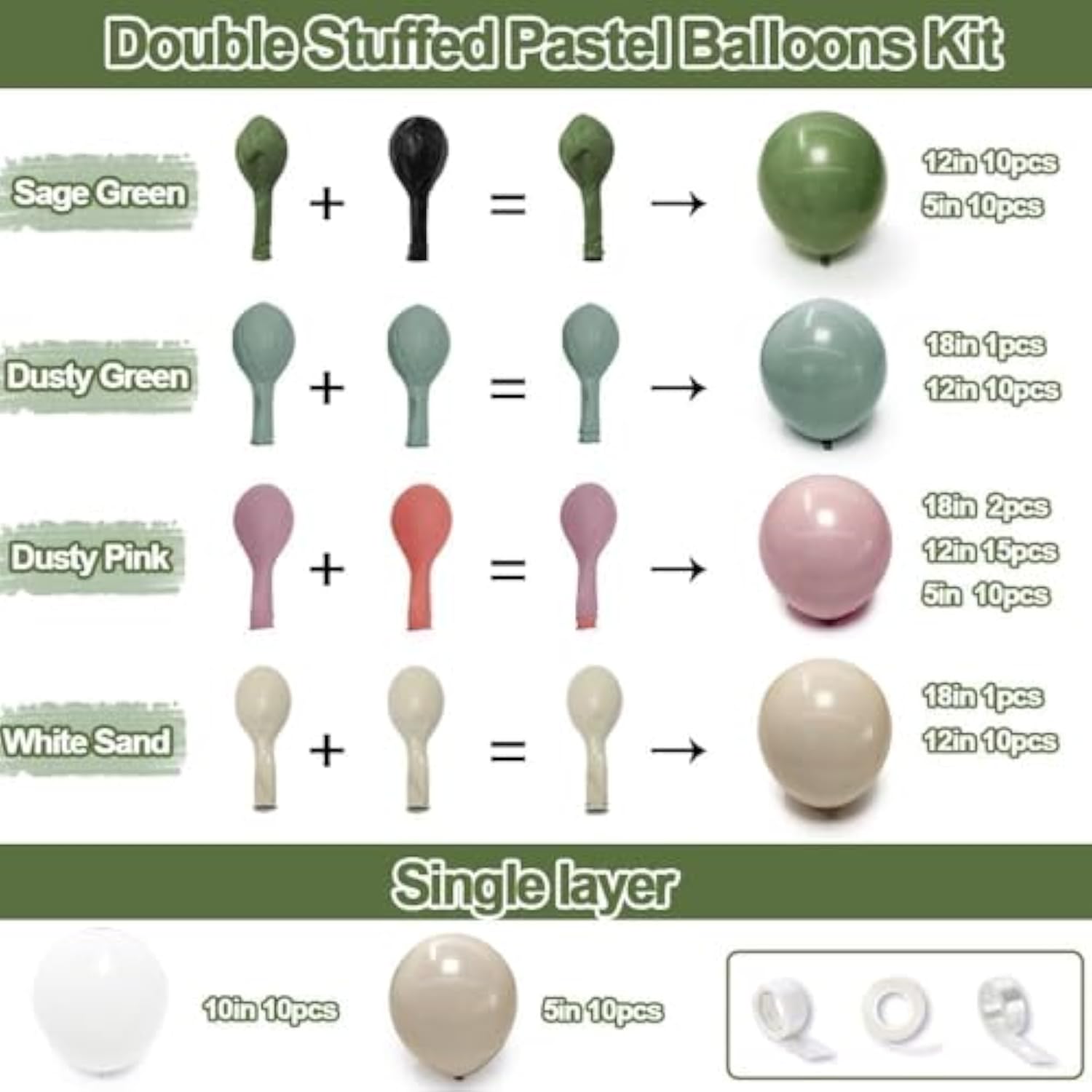 Sage Green Pink Balloon Garland - Double Stuffed Dusty Pink Green White Sand Balloons Dusty Rose Cream Balloon Arch Kit For Birthday Baby Shower Wedding Wild Flower Easter Party Decorations