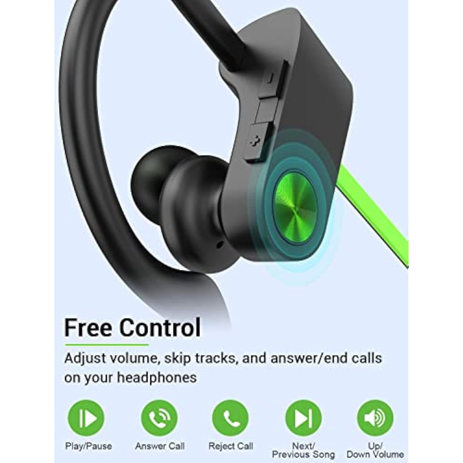 Bluetooth Headphones, 5.3 Wireless Sports Earbuds Ipx7 Waterproof With Mic, Stereo Sweatproof Inear Earphones, Noise Cancelling Headsets For Gym Running Workout, 16 Hours Playtime Greenblack