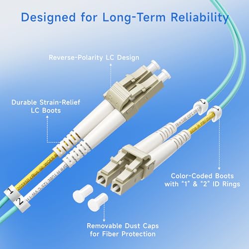 40Gb OFNP Plenum Rated Multimode Duplex 50/125 OM3 Fiber Cable, Short LC to LC Fiber Optic Cable - 3.3ft / 1m