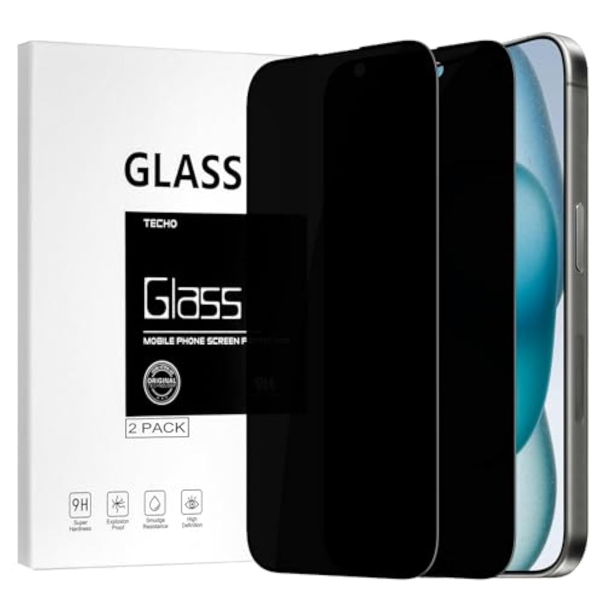 Privacy Screen Protector For Iphone 16 Plus/Iphone 15 Plus Tempered Glass Film, Full Coverage Edge To Edge, Anti Spy Private, 9H Hardness, 2 Pack, 6.7 Inch