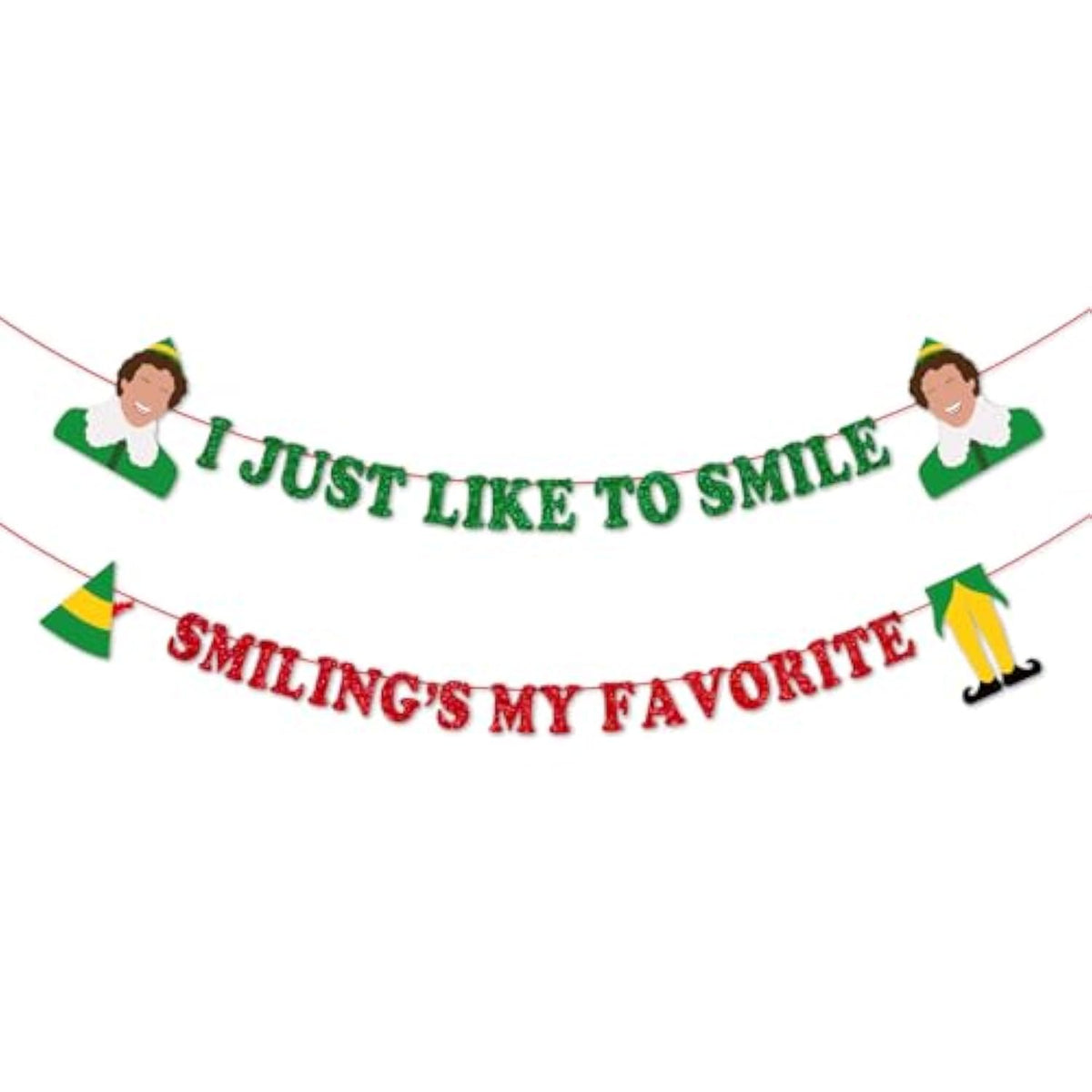 Funny Elf Christmas Decorations, Novelty Buddy The Elf Party Banner Decor Supplies, Holiday Hanging Sign For Fireplace Mantle Wall Decor, Christmas Party Photo Booth Backdrop - I Just Like To Smile