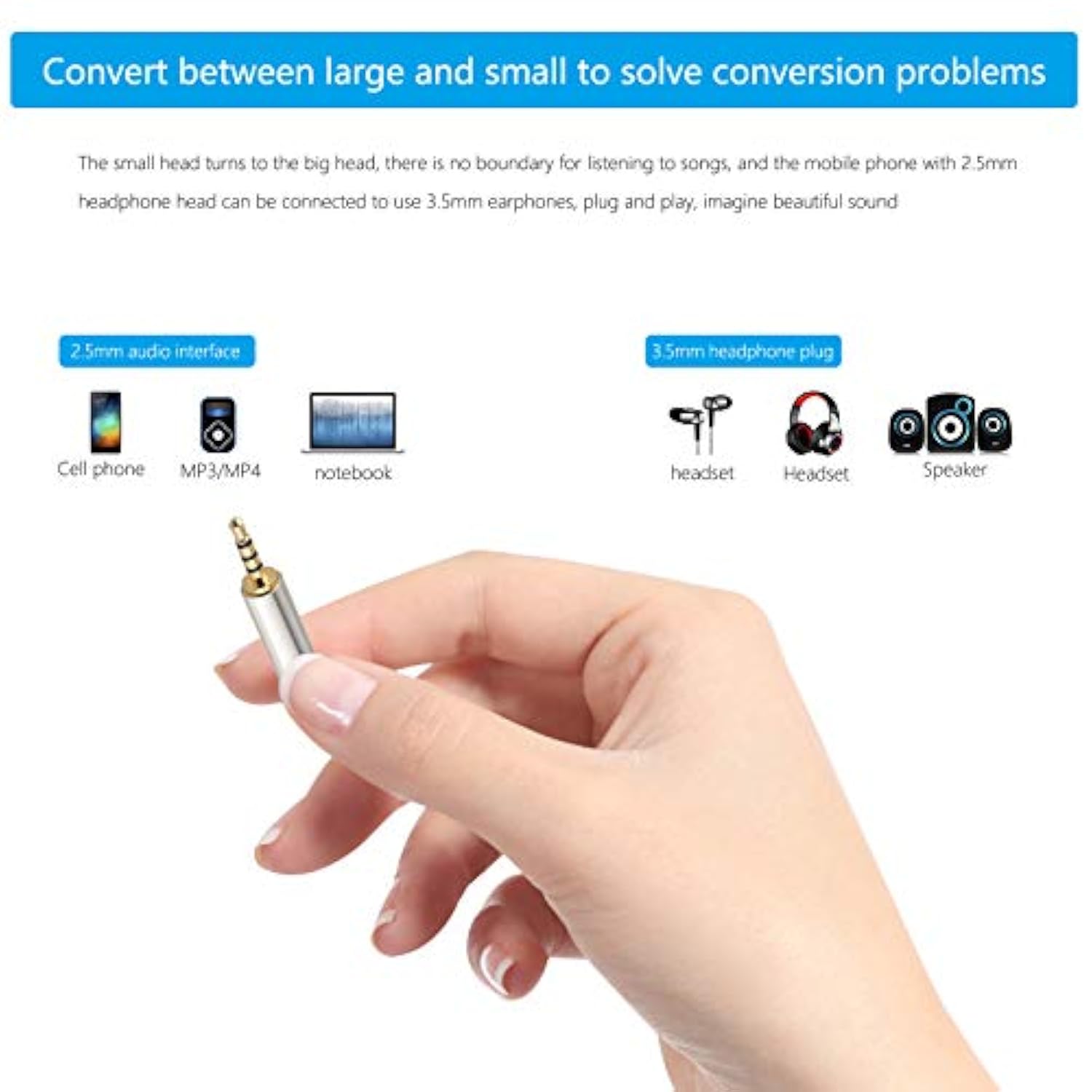 3.5Mm Male To 2.5Mm Female/2.5Mm Male To 3.5Mm Female Stereo Audio Adapter Headset Converter Connector For Smartphones, Headphone, Mic, Tablets (2 Pack)