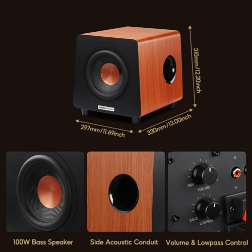800X 8 Inch Powered Subwoofer 150W, 24bit/48KHz HD Audio Active Speaker, Deep Bass Speaker for TPA3116 TPA3255 Integrated Amplifier Home Theater,