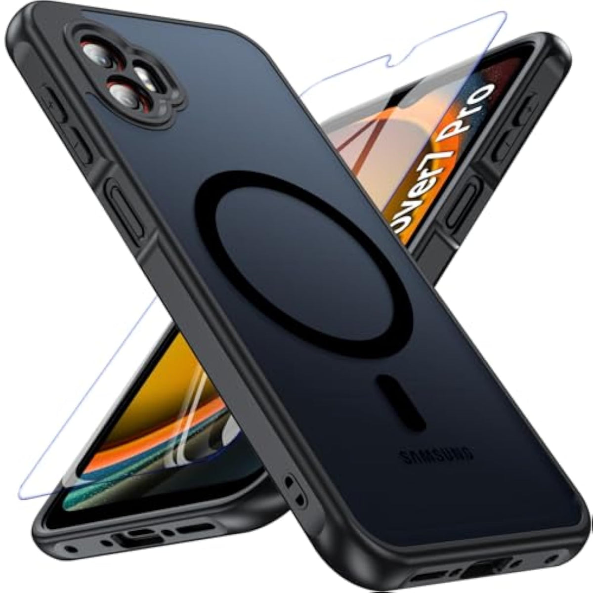 For Samsung Galaxy Xcover 7 Pro Case, Magnetic With Screen Protector, [Military Grade Protection] Matt Shockproof Protective Phone Case For Samsung Galaxy Xcover 7 Pro,Black